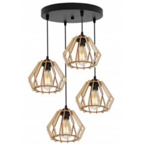 Lampa sufitowa wisząca okrągła Light Home LH Timber drewno 4x E27 60W klosz diament czarny 1szt.