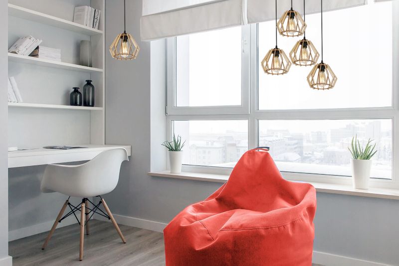 Lampa sufitowa wisząca okrągła Light Home LH Timber drewno 4x E27 60W klosz diament czarny 1szt.