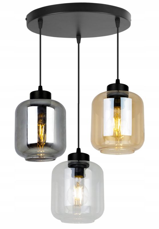 Lampa sufitowa wisząca okrąłga Light Home LH Novalja okrągła 3x E27 60W szary/miodowy/bezbarwny 1szt