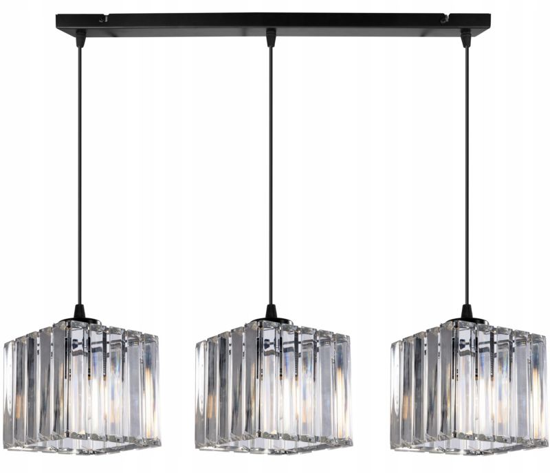 Lampa sufitowa wisząca pozioma Light Home LH Holdi 3x E27 60W klosz kwadratowy szkło 1szt.