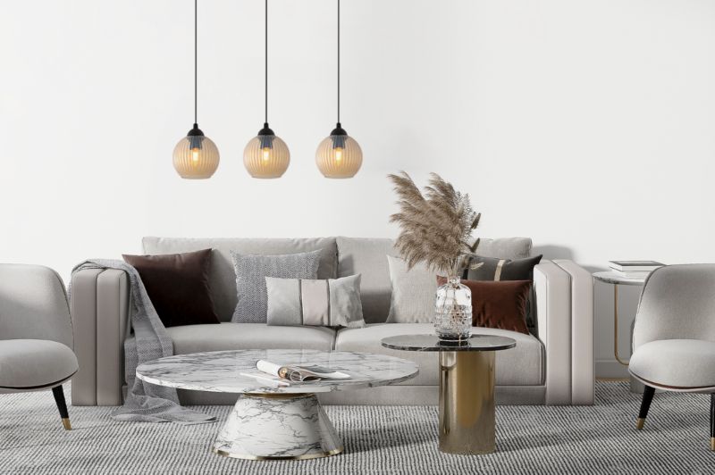 Lampa sufitowa wisząca pozioma Light Home LH Riffle Kula 3x E27 60W miodowy 1szt.