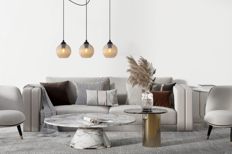 Lampa sufitowa wisząca pozioma Light Home LH Riffle Kula 3x E27 60W miodowy 1szt.