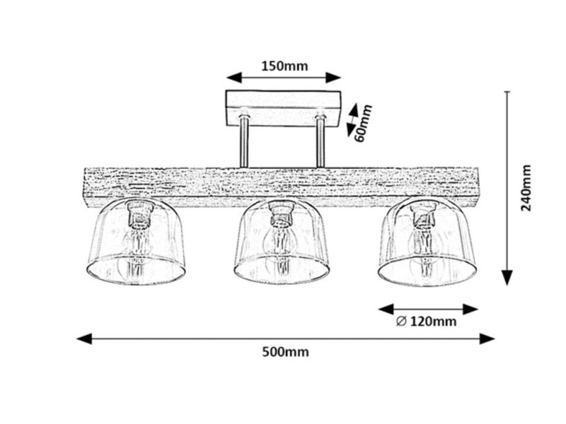 Lampa sufitowa wisząca Rabalux Cardamom szary dąb-szkło dymne wym: 24 x 50 x 12 cm 3xE14 x  1 szt.