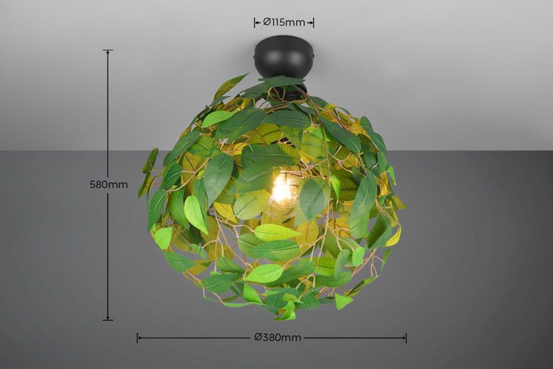 Lampa sufitowa wisząca RL Leavy zielono-czarna wym: 58 x 38 x 38 cm 1xE27 x  1 szt.