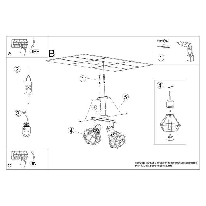 Lampa sufitowa wisząca Sollux Lighting Artemis 8295 czarna-chromowana industrialna 2xE14 x 1 szt.