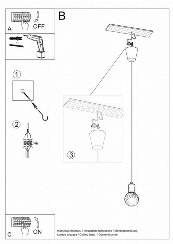 Lampa sufitowa wisząca Sollux Lighting Diego 5838 pomarańczowa szerokość 10 cm 1xE27 x 60W 1 szt.