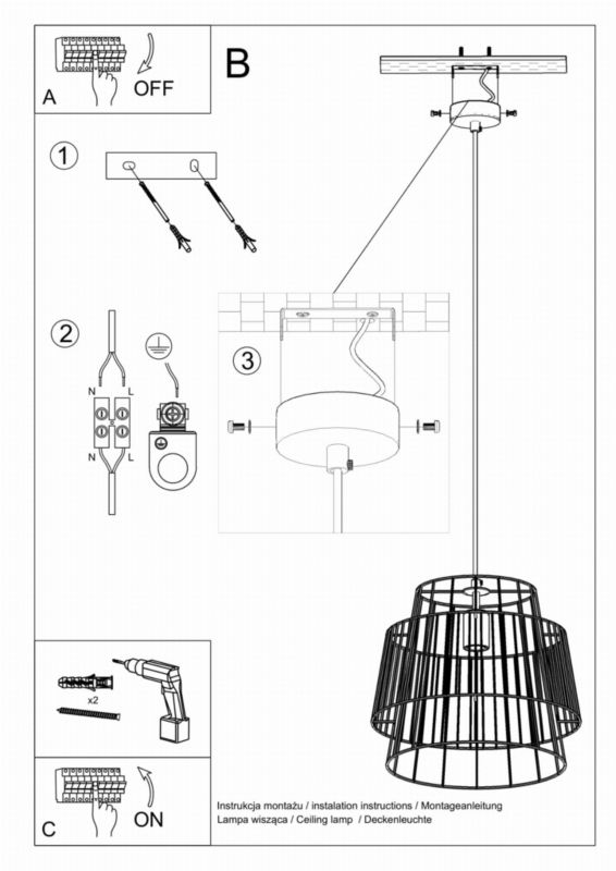 Lampa sufitowa wisząca Sollux Lighting Gate 6613 biała szerokość 35 cm 1xE27 x 60W 1 szt.