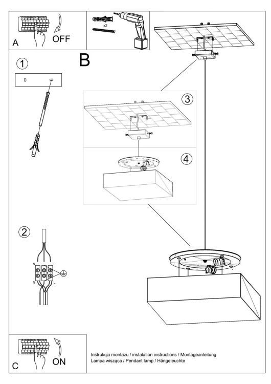 Lampa sufitowa wisząca Sollux Lighting Horus biała wym: 80 x 45 x 45 cm 3xE27 x 60W 1 szt.