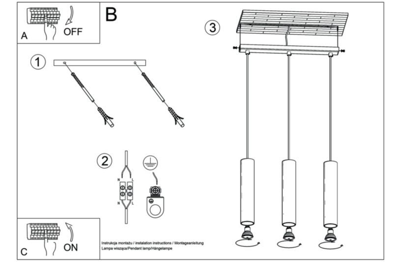 Lampa sufitowa wisząca Sollux Lighting Lagos 8284 czarna szerokość 45 cm 3xGU10 x 40W 1 szt.