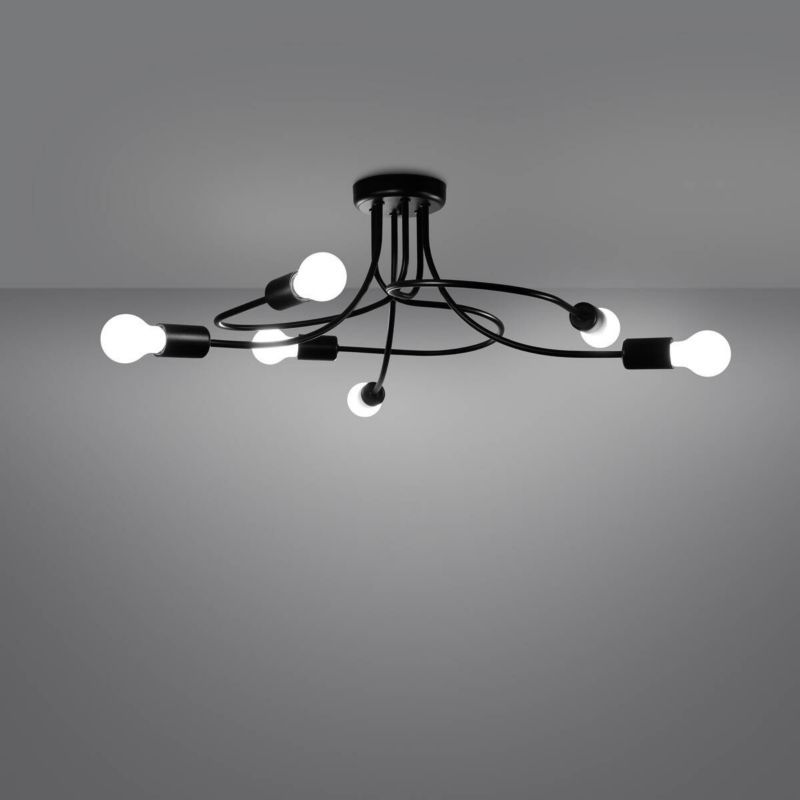 Lampa sufitowa wisząca Sollux Lighting Levar 6869 czarna industrialna 6xE27 x 15W 1 szt.