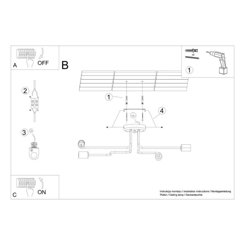 Lampa sufitowa wisząca Sollux Lighting Vector 6760 czarna 78 cm szerokości 4xE27 x 15W 1 szt.