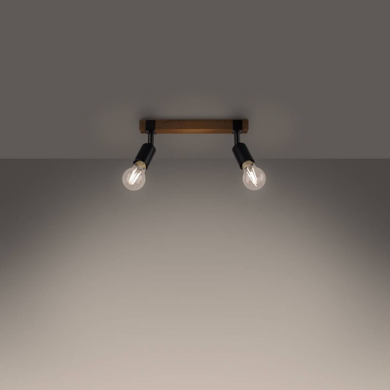 Lampa sufitowa wisząca Sollux Lighting Zuca 5149 czarna-drewno industrialna 2xE27 x 1 szt.