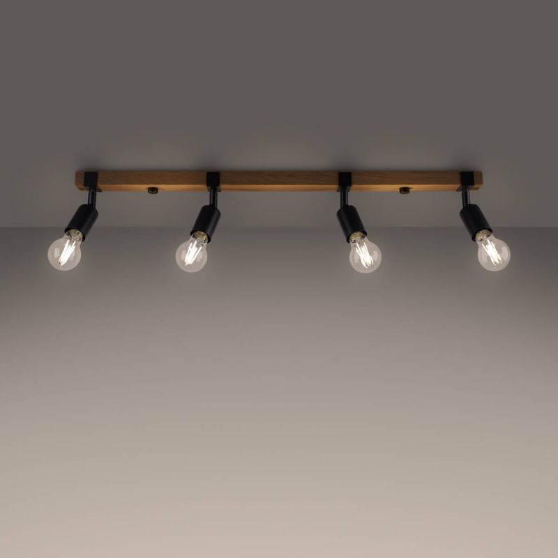 Lampa sufitowa wisząca Sollux Lighting Zuca 5163 czarna-drewno industrialna 4xE27 x 1 szt.