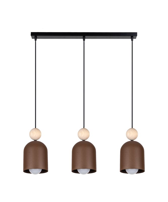 Lampa sufitowa wisząca SOLT HEXE E27 metal drewno 3 x 60W brązowa H0629 1 szt.