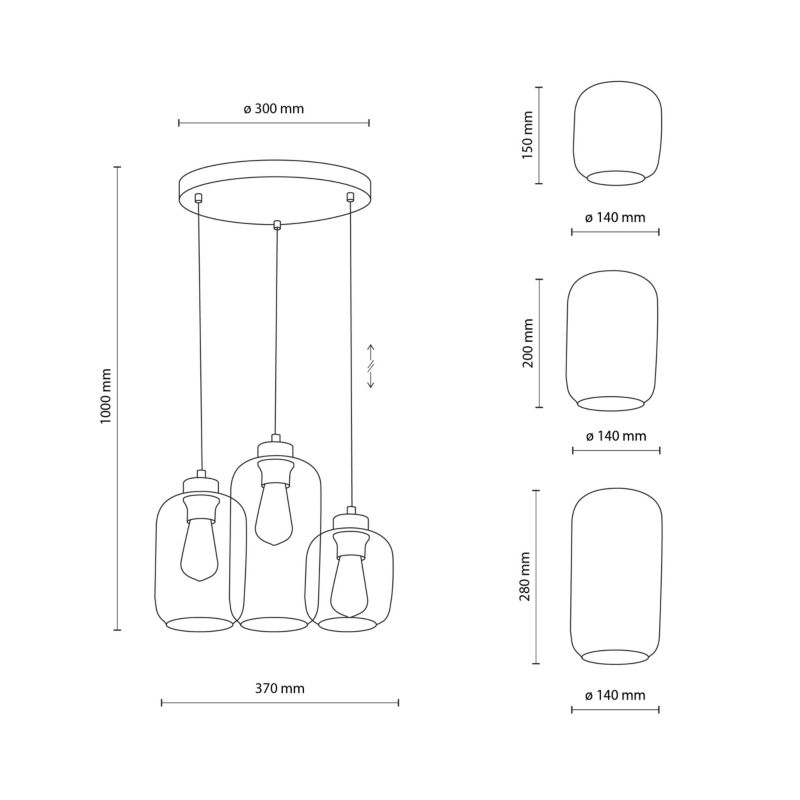 Lampa sufitowa wisząca TK-Lighting Marco multikolor-czarna wym: 100 x 37 x 37 cm 3xE27 x  szkło 1 szt.