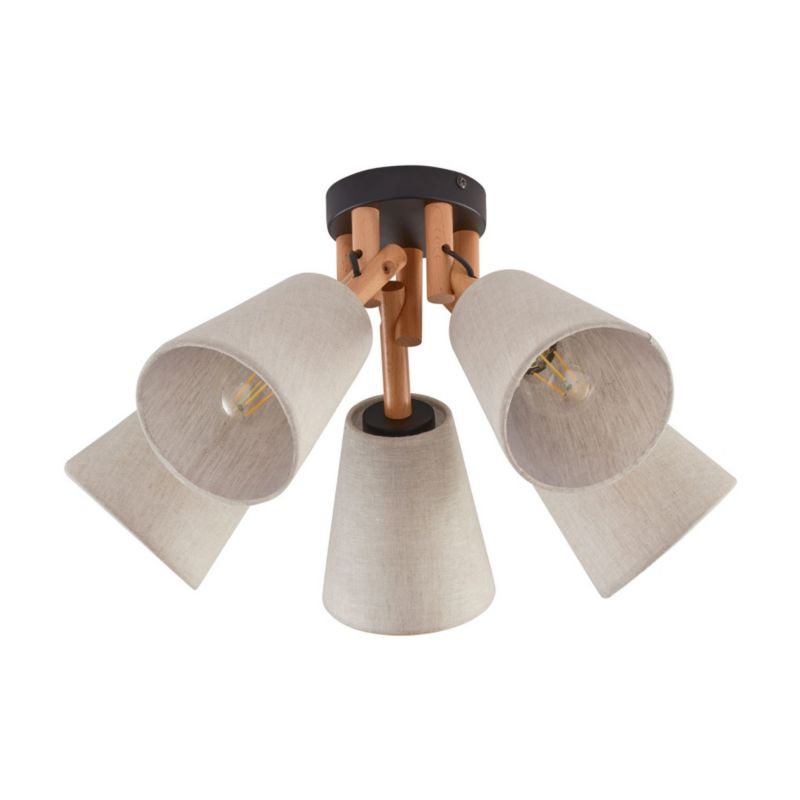 Lampa sufitowa wisząca TK-Lighting Vaio 5752 czarna-jasne drewno-szara szerokość 50 cm 5xE27 x 1 szt.