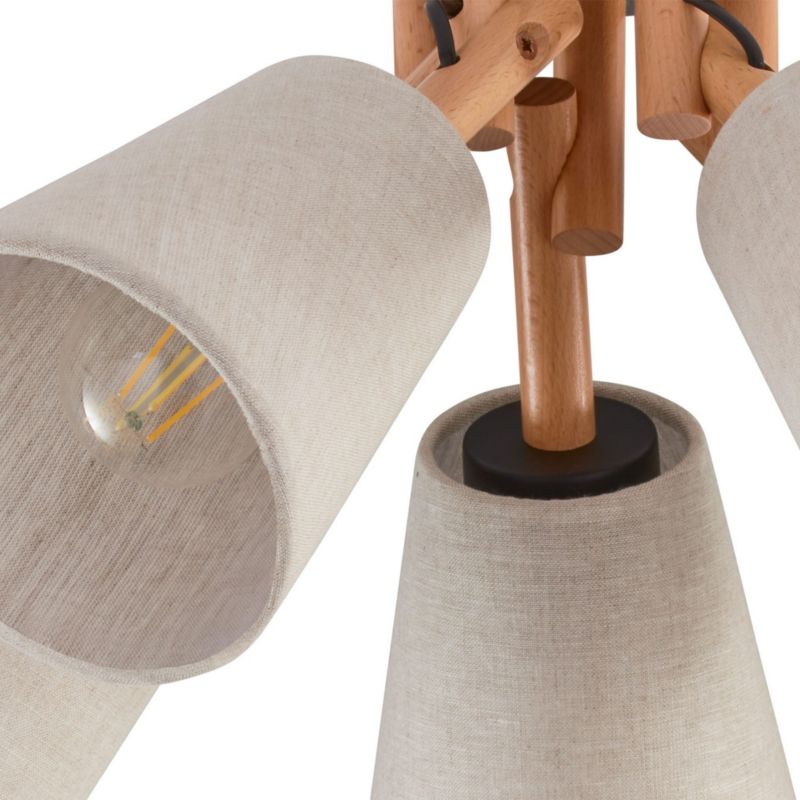 Lampa sufitowa wisząca TK-Lighting Vaio 5752 czarna-jasne drewno-szara szerokość 50 cm 5xE27 x 1 szt.