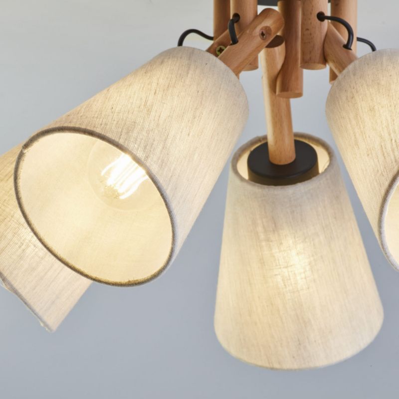 Lampa sufitowa wisząca TK-Lighting Vaio 5752 czarna-jasne drewno-szara szerokość 50 cm 5xE27 x 1 szt.