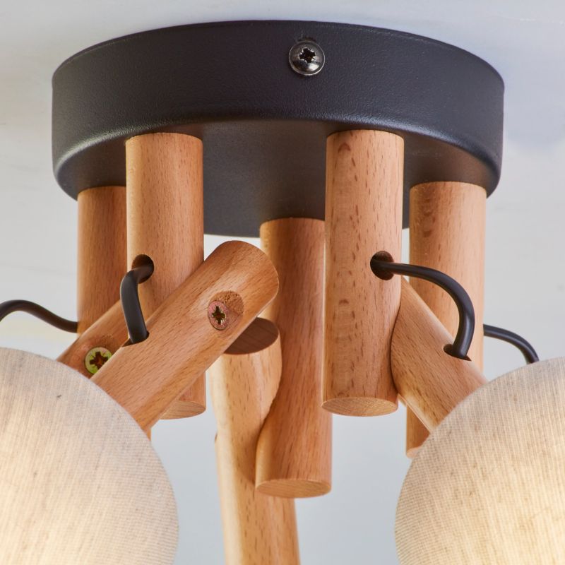 Lampa sufitowa wisząca TK-Lighting Vaio 5752 czarna-jasne drewno-szara szerokość 50 cm 5xE27 x 1 szt.