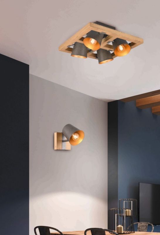 Lampa sufitowa wisząca Trio Bell 2596 jasne drewno-nikiel antyczny nowoczesna 4xE14 x 1 szt.