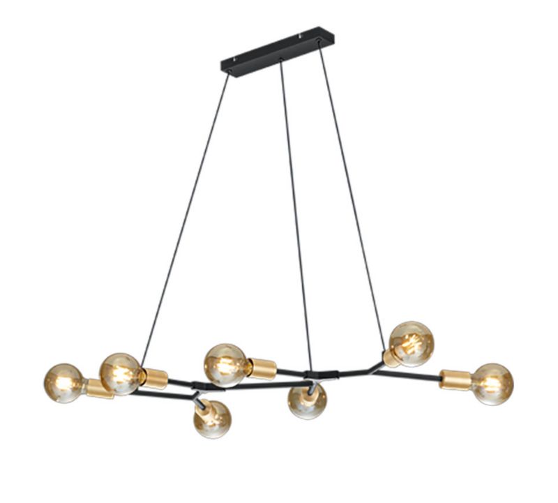 Lampa sufitowa wisząca Trio Cross czarno-złota wym: 150 x 91 x 45 cm 7xE27 x  1 szt.