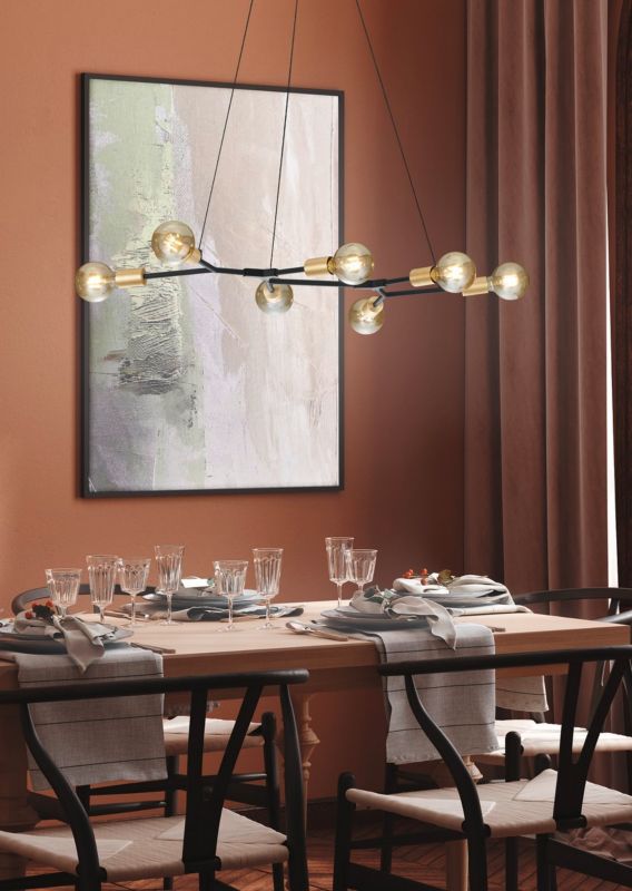 Lampa sufitowa wisząca Trio Cross czarno-złota wym: 150 x 91 x 45 cm 7xE27 x  1 szt.