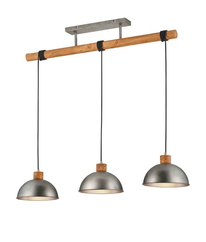 Lampa sufitowa wisząca Trio Delhi srebrno-jasne drewno wym: 215 x 107,5 x 25,5 cm 3xE27 x  1 szt.