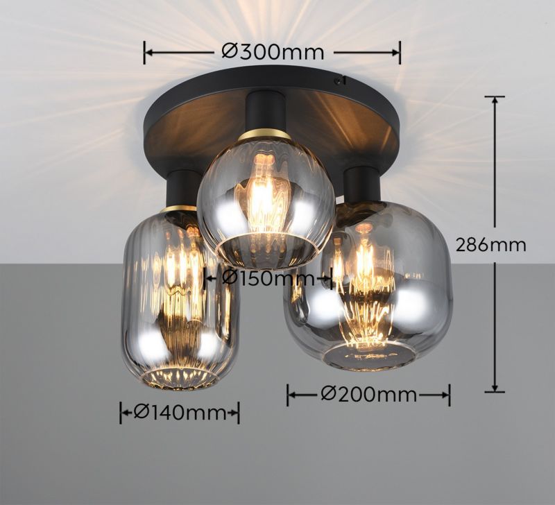 Lampa sufitowa wisząca Trio Diva czarna-dymiona-chromowana wym: 28 x 39 x 39 cm 3xE27 x  1 szt.