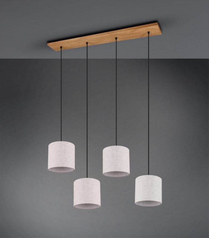 Lampa sufitowa wisząca Trio Elmau srebrno-jasne drewno wym: 150 x 100 x 20 cm 4xE27 x  1 szt.