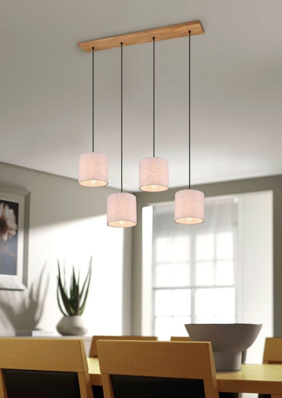 Lampa sufitowa wisząca Trio Elmau srebrno-jasne drewno wym: 150 x 100 x 20 cm 4xE27 x  1 szt.