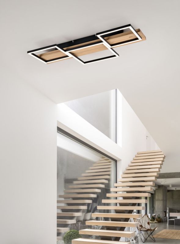 Lampa sufitowa wisząca Trio Harper 4994 czarna-jasne drewno nowoczesna wbudowany LED 30W 1 szt.