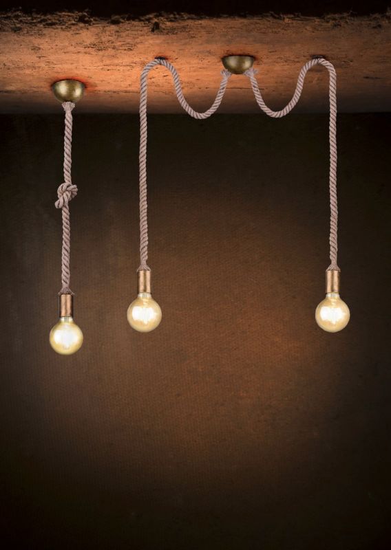 Lampa sufitowa wisząca Trio Rope złoto-beżowa wym: 150 x 12 x 12 cm 1xE27 x  1 szt.