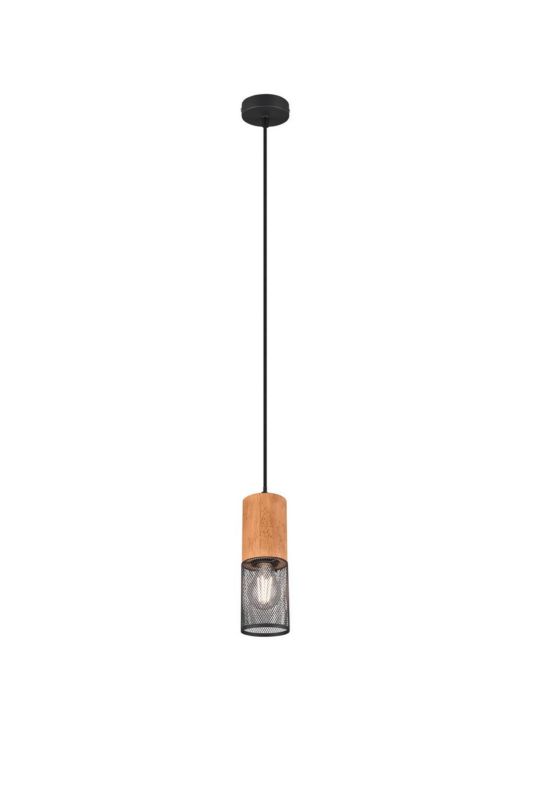 Lampa sufitowa wisząca Trio Tosh czarna-jasne drewno wym: 150 x 10 x 10 cm 1xE27 x  1 szt.
