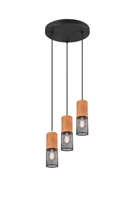 Lampa sufitowa wisząca Trio Tosh czarna-jasne drewno wym: 150 x 28 x 28 cm 3xE27 x  1 szt.
