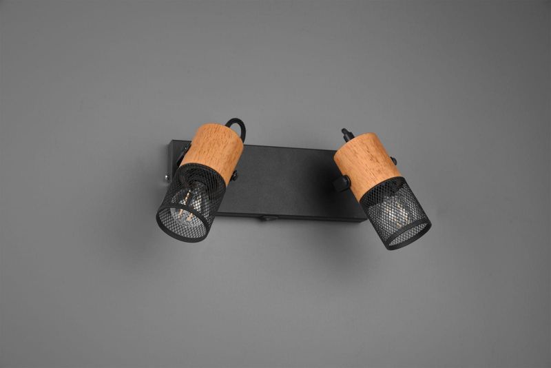 Lampa sufitowa wisząca Trio Tosh  czarna-jasne drewno wym: 19,5 x 26 x 9 cm 2xE14 x  1 szt.