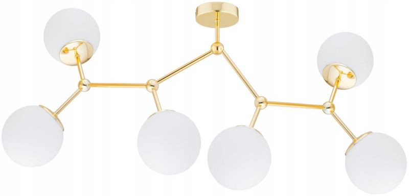 Lampa Sufitowa Żyrandol Elko-Lighting 6-Punktowa Złota Białe Szklane Kule MIlo E27 1 szt
