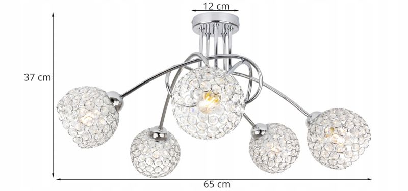 Lampa sufitowa żyrandol Light Home LH Crystal 5x E27 60W srebrny 1szt.