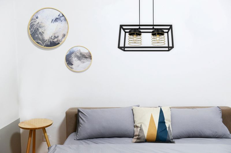 Lampa sufitowe wisząca Light Home LH Rasti Cage Klatka 2x E27 60W czarny/złoty 1szt.