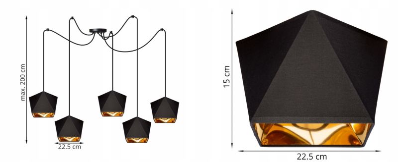 Lampa sufitowe wisząca Light Home LH Spider Diamond 5x E27 60W czarny 1szt.
