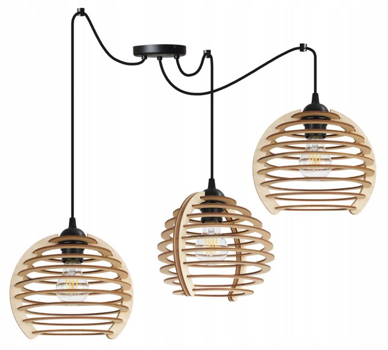 Lampa sufitowe wisząca Light Home LH Spider Timber 3x E27 60W czarny 1szt.
