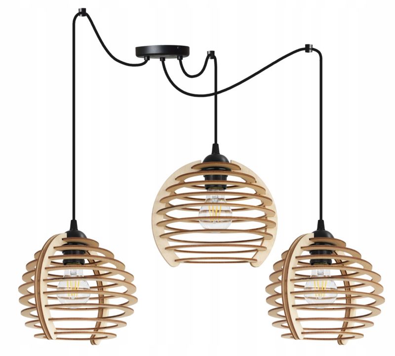 Lampa sufitowe wisząca Light Home LH Spider Timber 3x E27 60W czarny 1szt.