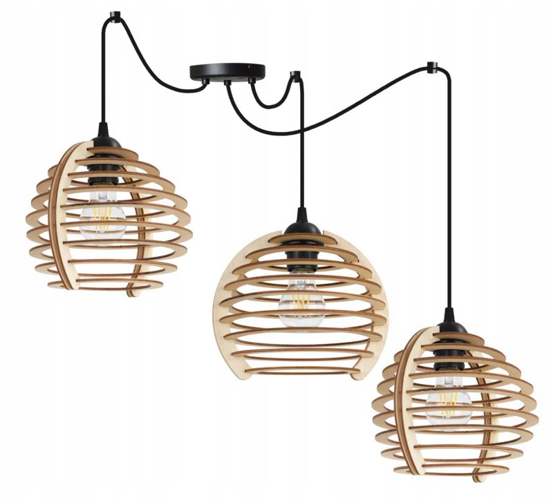 Lampa sufitowe wisząca Light Home LH Spider Timber 3x E27 60W czarny 1szt.