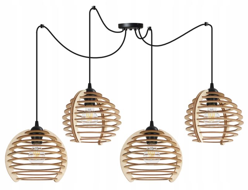 Lampa sufitowe wisząca Light Home LH Spider Timber 4x E27 60W czarny 1szt.