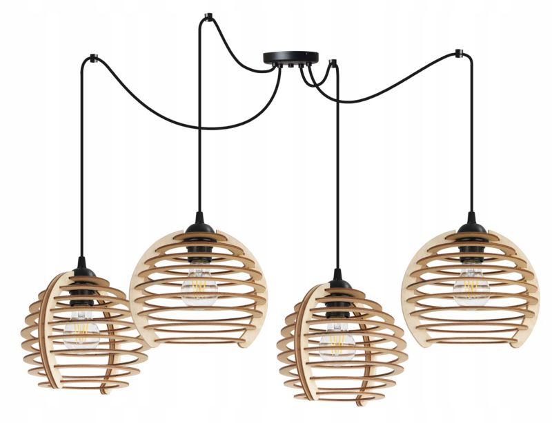 Lampa sufitowe wisząca Light Home LH Spider Timber 4x E27 60W czarny 1szt.
