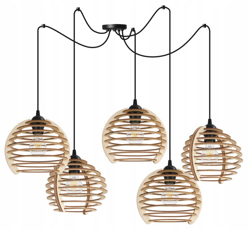Lampa sufitowe wisząca Light Home LH Spider Timber 5x E27 60W czarny 1szt.