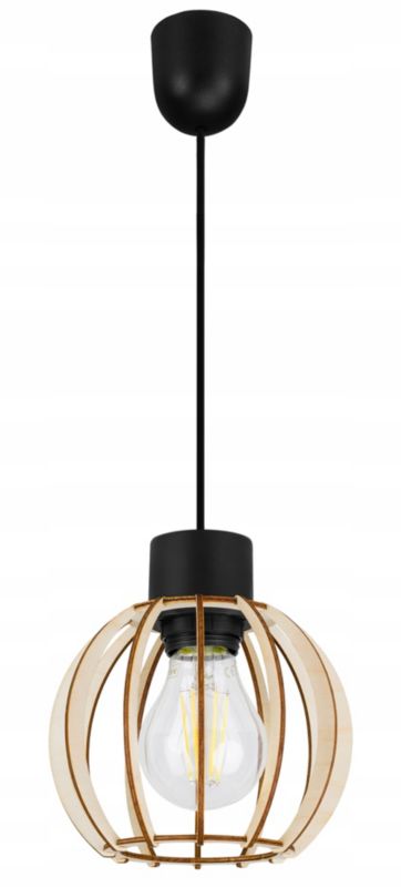 Lampa sufitowe wisząca Light Home LH Timber 1x E27 60W kula drewno 16cm czarny 1szt.