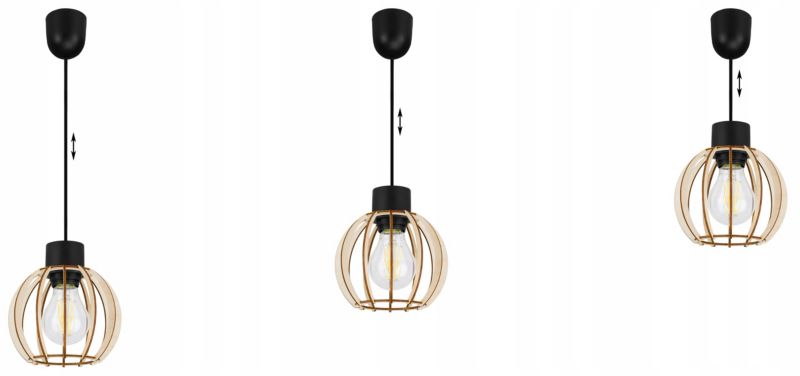 Lampa sufitowe wisząca Light Home LH Timber 1x E27 60W kula drewno 16cm czarny 1szt.