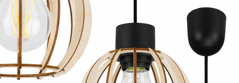 Lampa sufitowe wisząca Light Home LH Timber 1x E27 60W kula drewno 16cm czarny 1szt.