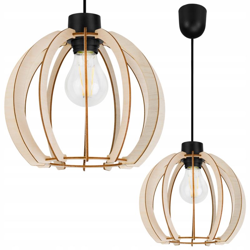 Lampa sufitowe wisząca Light Home LH Timber 1x E27 60W kula drewno 23cm czarny 1szt.