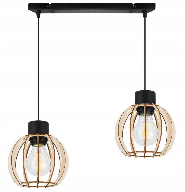 Lampa sufitowe wisząca Light Home LH Timber 2x E27 60W kula drewno 16cm 1szt.
